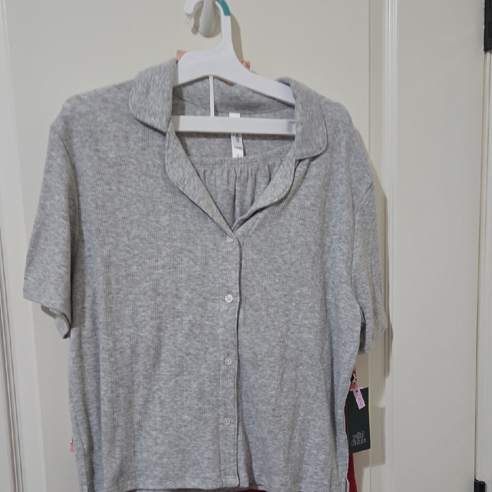 Wild Fable Gray Button-Up Sleep Shirt